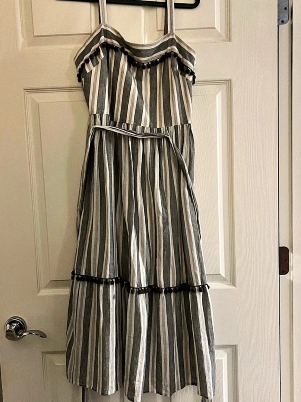 Striped Midi Dress in Gray & White Like New